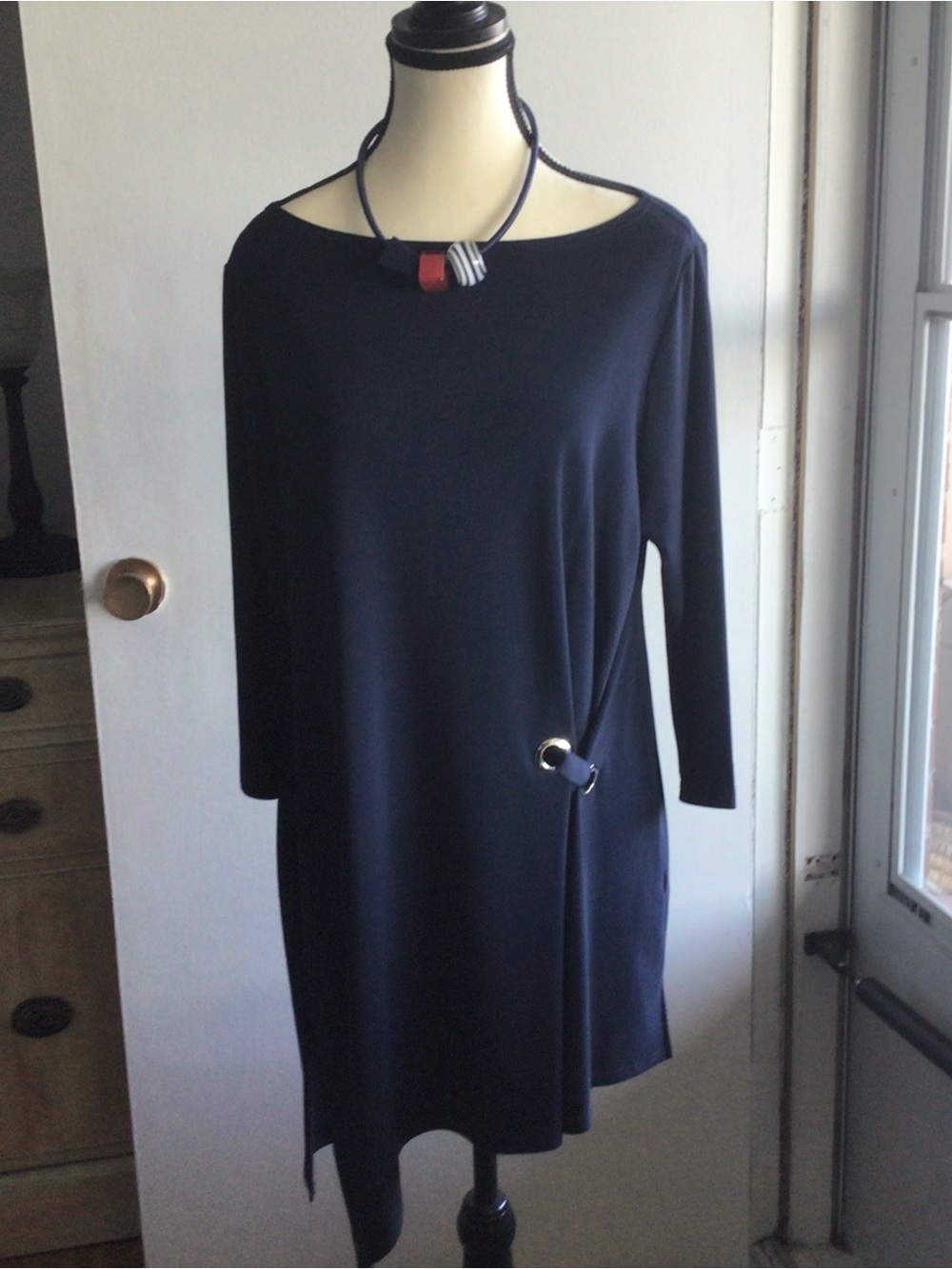 Sympli Navy Boatneck Tunic with Side O-Ring Accent